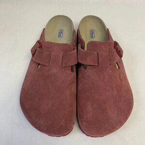 Birkenstock New w/o Box Boston Maroon Suede Leather Soft Footbed Narrow